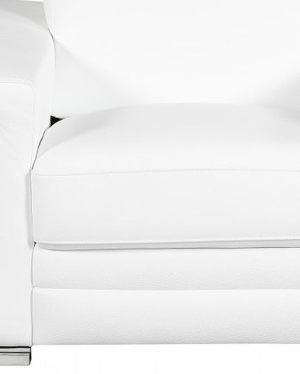 47" White And Silver Genuine Leather Arm Chair