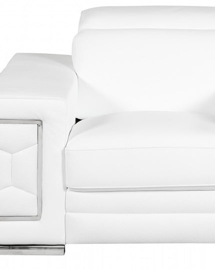 47" White And Silver Genuine Leather Arm Chair