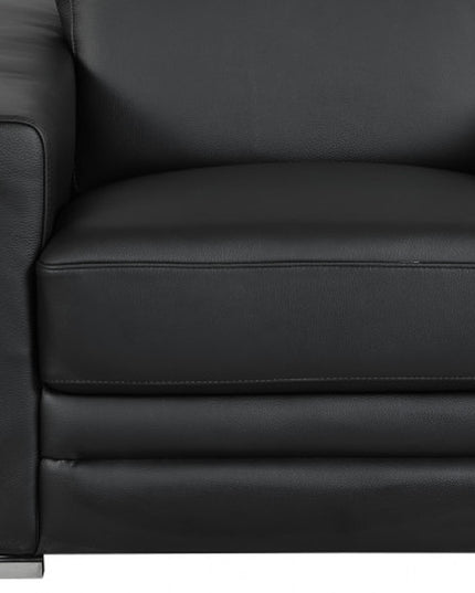 Three Piece Indoor Black Italian Leather Six Person Seating Set