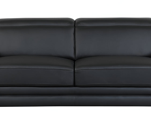 89" Black Italian Leather Sofa With Silver Legs