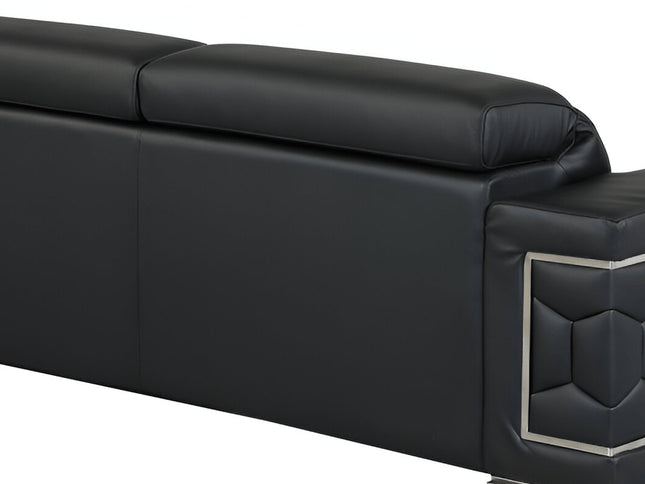 89" Black Italian Leather Sofa With Silver Legs