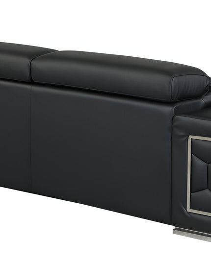 89" Black Italian Leather Sofa With Silver Legs