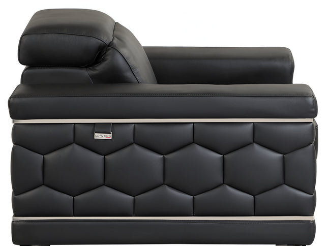 89" Black Italian Leather Sofa With Silver Legs