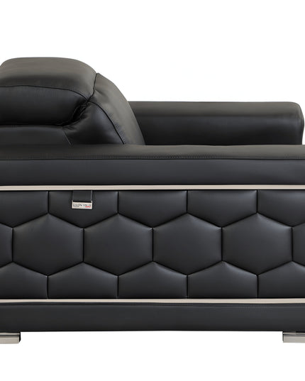 89" Black Italian Leather Sofa With Silver Legs