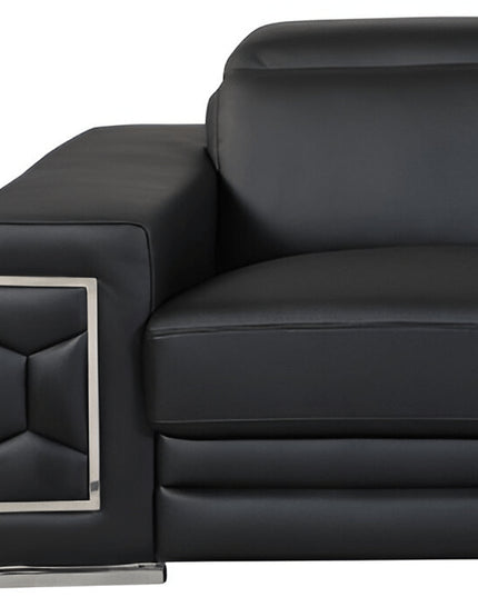 89" Black Italian Leather Sofa With Silver Legs