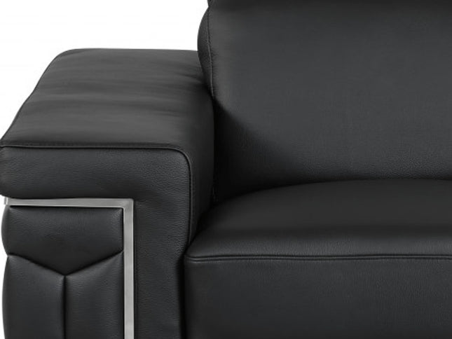 47" Black And Silver Genuine Leather Arm Chair