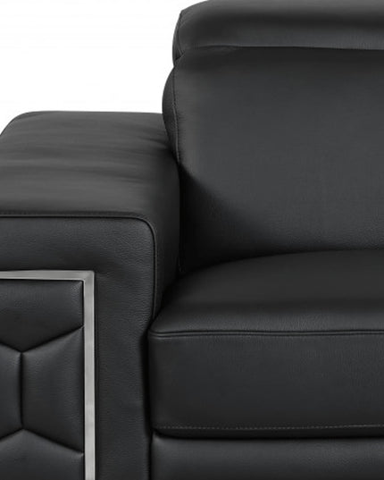 47" Black And Silver Genuine Leather Arm Chair