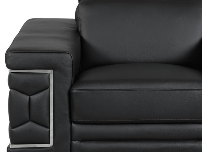 47" Black And Silver Genuine Leather Arm Chair