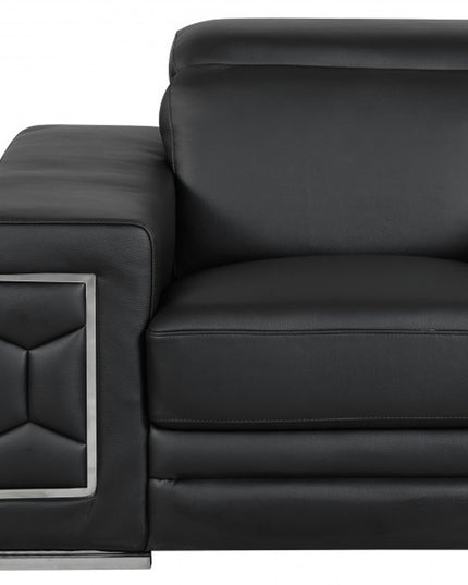 47" Black And Silver Genuine Leather Arm Chair