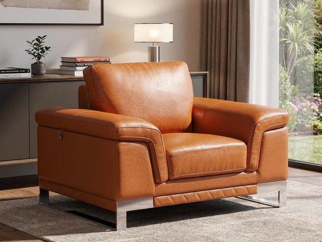 49" Brown And Silver Genuine Leather Arm Chair