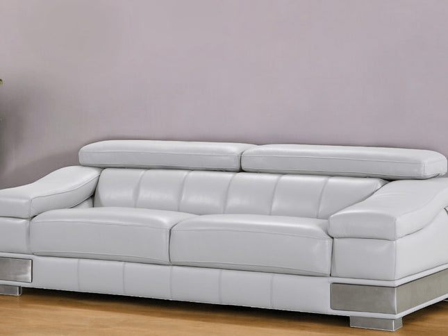 92" Light Gray Italian Leather Sofa With Silver Legs