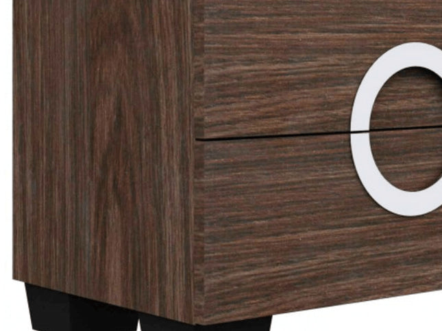 18" Brown Two Drawers Manufactured Wood Mirrored Nightstand