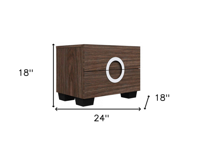 18" Brown Two Drawers Manufactured Wood Mirrored Nightstand