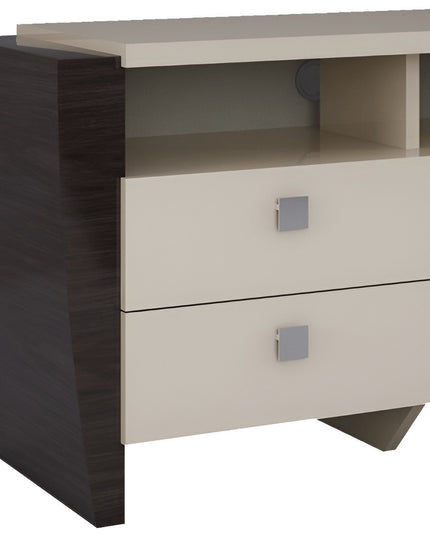 22" Beige and Dark Brown Two Drawer Wood Mirrored Nightstand With Storage