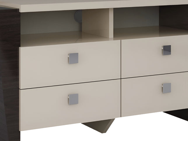 22" Beige and Dark Brown Two Drawer Wood Mirrored Nightstand With Storage