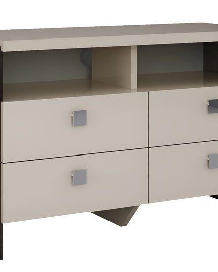 22" Beige and Dark Brown Two Drawer Wood Mirrored Nightstand With Storage