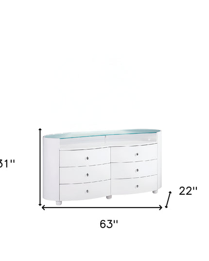 63" White Wood Six Drawer Double Dresser