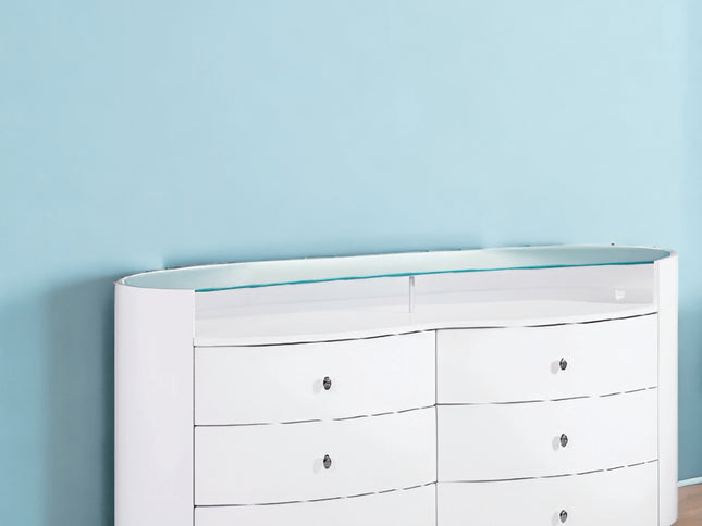 63" White Wood Six Drawer Double Dresser