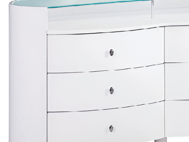 63" White Wood Six Drawer Double Dresser