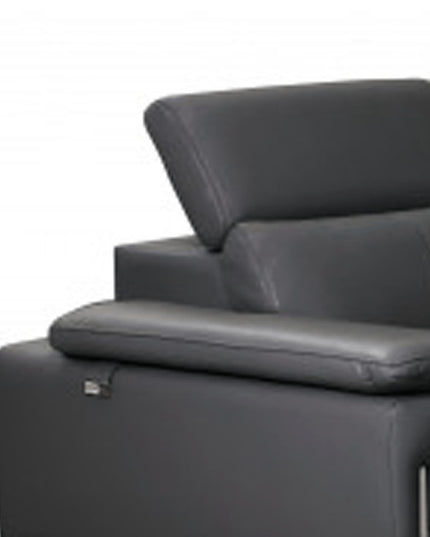 Three Piece Indoor Dark Gray Italian Leather Six Person Seating Set