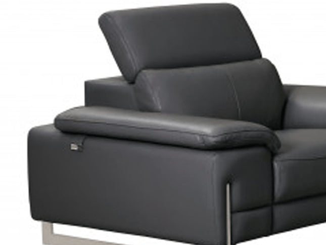 Three Piece Indoor Dark Gray Italian Leather Six Person Seating Set