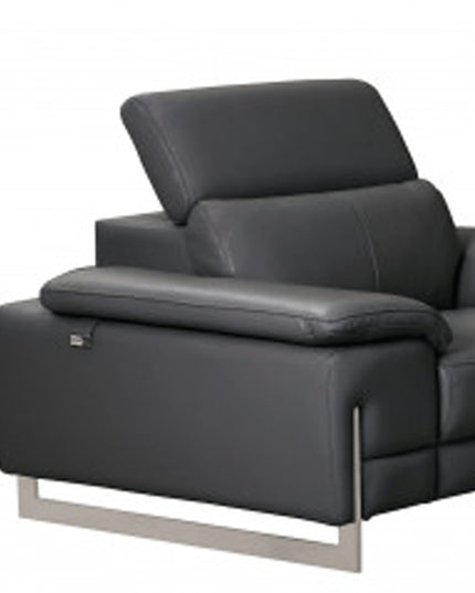 Three Piece Indoor Dark Gray Italian Leather Six Person Seating Set