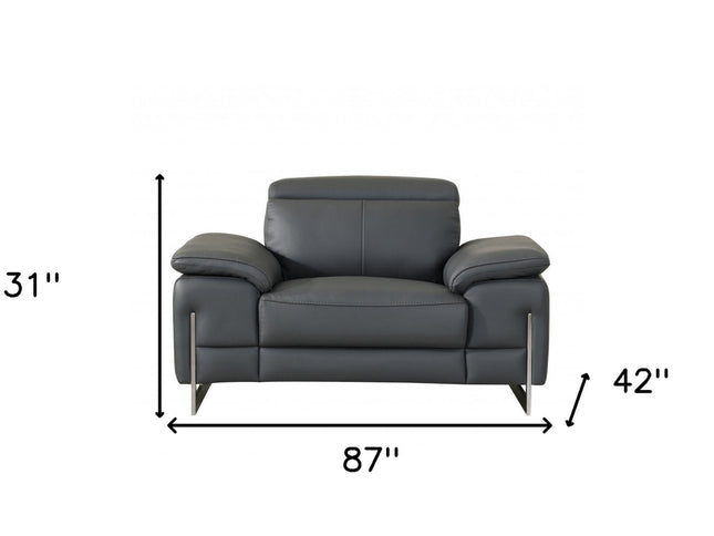 Three Piece Indoor Dark Gray Italian Leather Six Person Seating Set