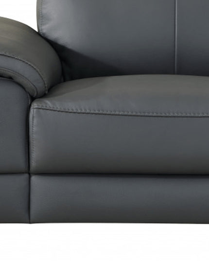 87" Gray And Silver Faux Leather Club Chair