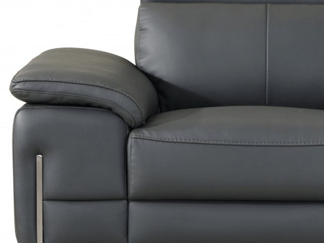 87" Gray And Silver Faux Leather Club Chair