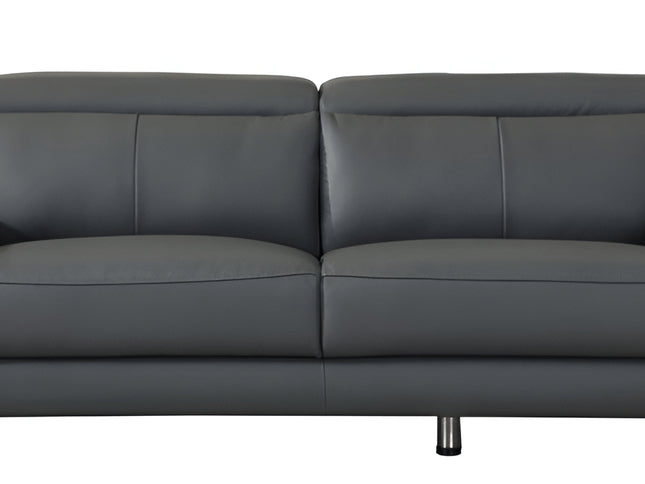 87" Dark Gray Italian Leather Sofa With Silver Legs
