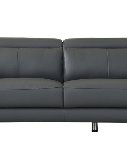 87" Dark Gray Italian Leather Sofa With Silver Legs