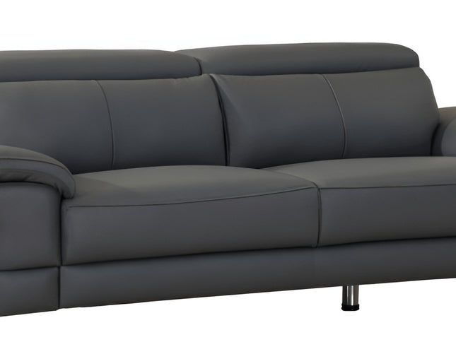 87" Dark Gray Italian Leather Sofa With Silver Legs