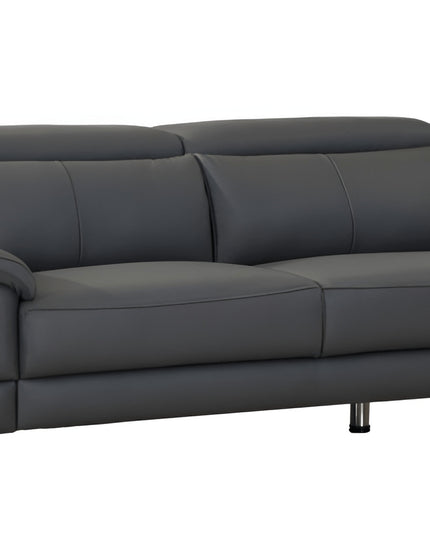 87" Dark Gray Italian Leather Sofa With Silver Legs
