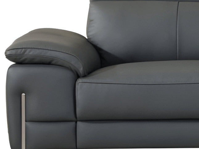 87" Dark Gray Italian Leather Sofa With Silver Legs