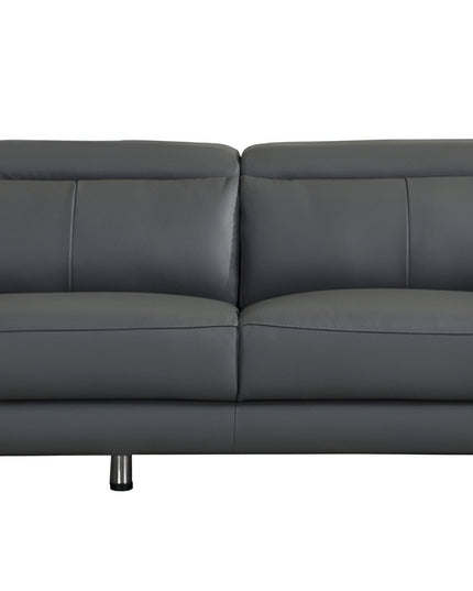 87" Dark Gray Italian Leather Sofa With Silver Legs