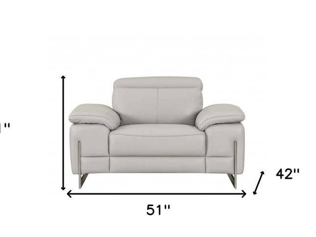 51" Gray And Silver Genuine Leather Chair and a Half