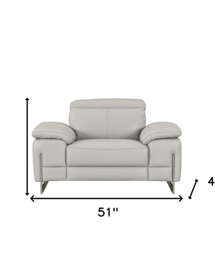 51" Gray And Silver Genuine Leather Chair and a Half