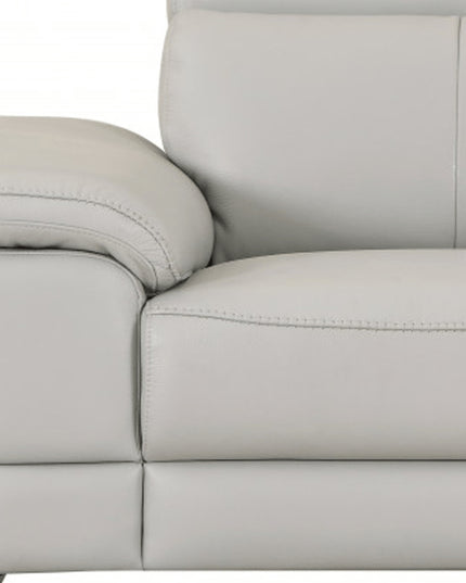 51" Gray And Silver Genuine Leather Chair and a Half