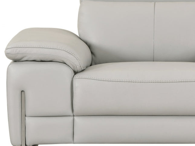 51" Gray And Silver Genuine Leather Chair and a Half