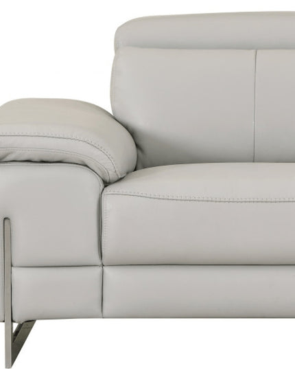 51" Gray And Silver Genuine Leather Chair and a Half