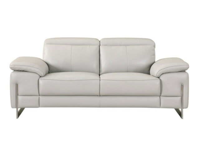 71" Light Gray And Silver Genuine Leather Loveseat