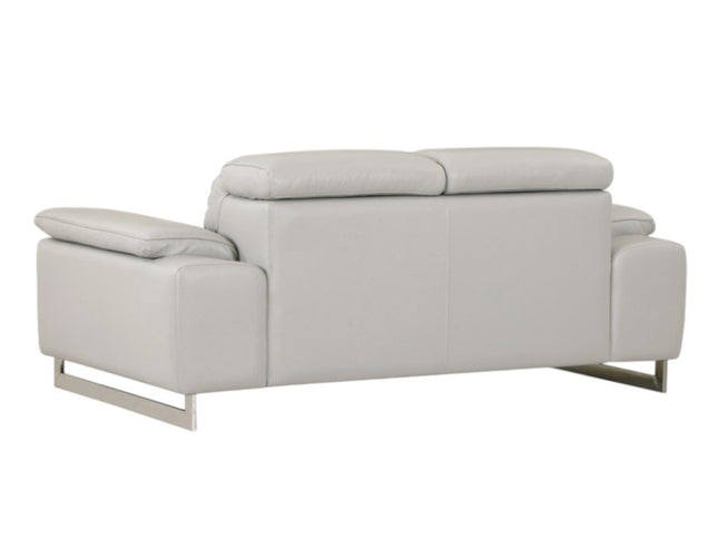 71" Light Gray And Silver Genuine Leather Loveseat