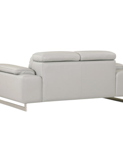 71" Light Gray And Silver Genuine Leather Loveseat