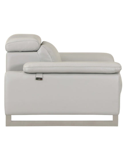 71" Light Gray And Silver Genuine Leather Loveseat