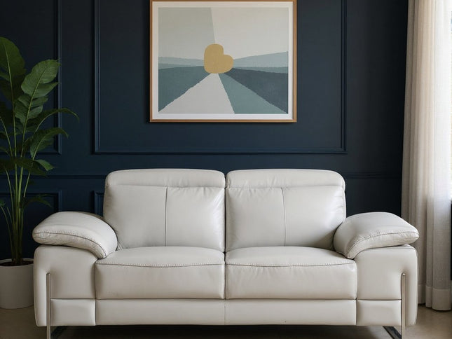 71" Light Gray And Silver Genuine Leather Loveseat