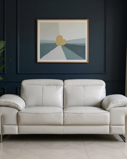 71" Light Gray And Silver Genuine Leather Loveseat