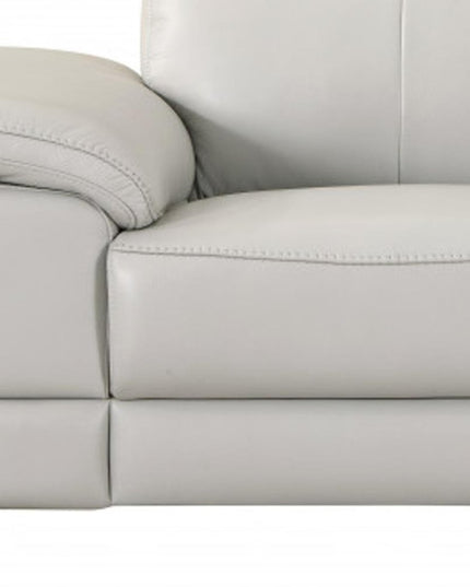 71" Light Gray And Silver Genuine Leather Loveseat