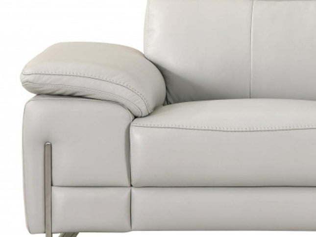 71" Light Gray And Silver Genuine Leather Loveseat