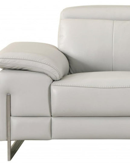 71" Light Gray And Silver Genuine Leather Loveseat
