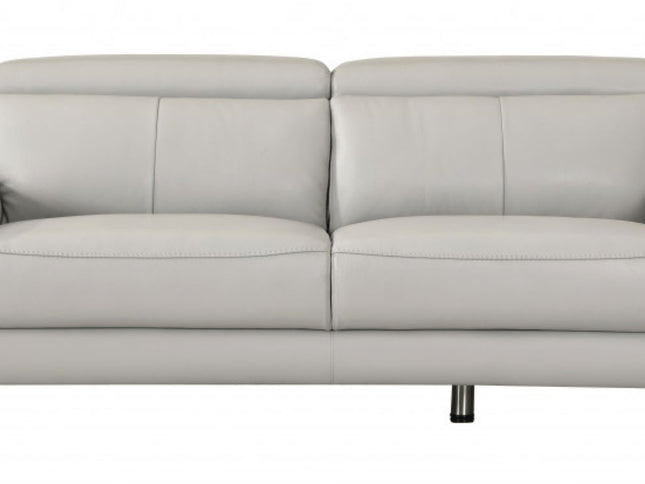 87" Light Gray Italian Leather Sofa With Silver Legs